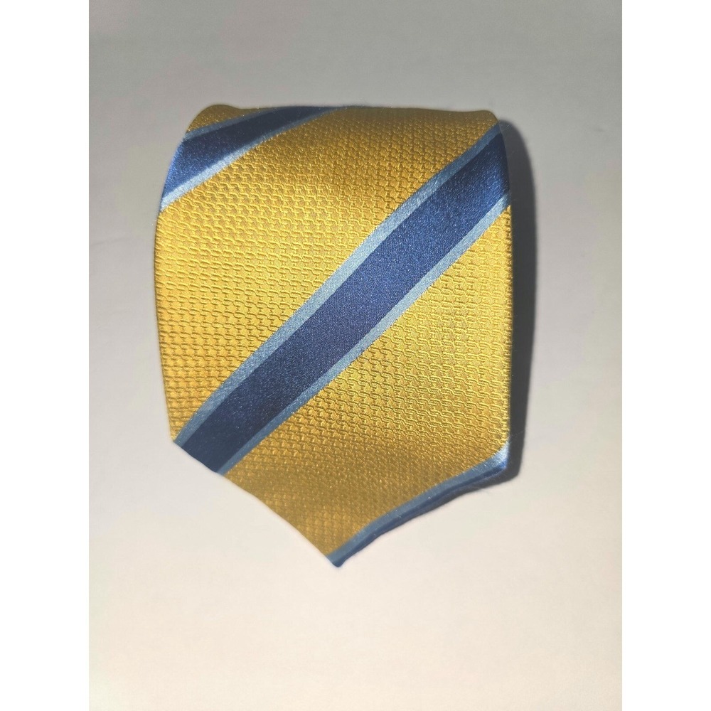 Henry Jacobson Men's Silk Yellow Gold & Blue Striped Classic Repp Necktie